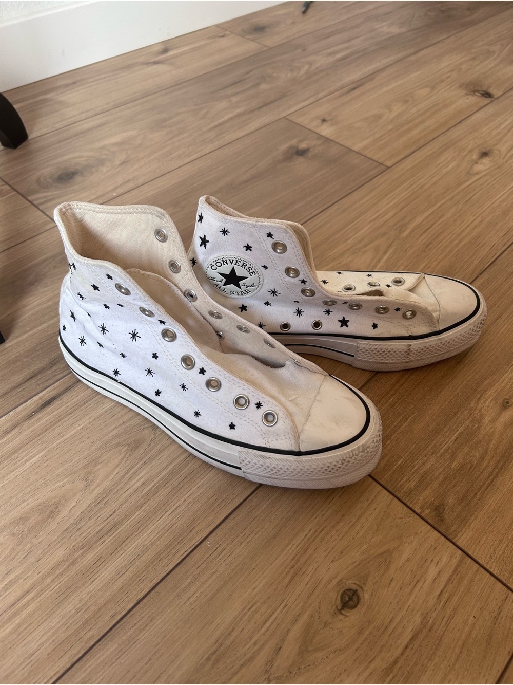 Converse Crystal Energy White High Top Sneakers Black Star Moon Punk Goth Grunge